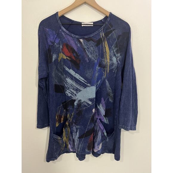 Jess & Jane Abstract Print Tunic Top S Art Lagenlook Lagom Boho Maximalist Relax - Picture 1 of 14